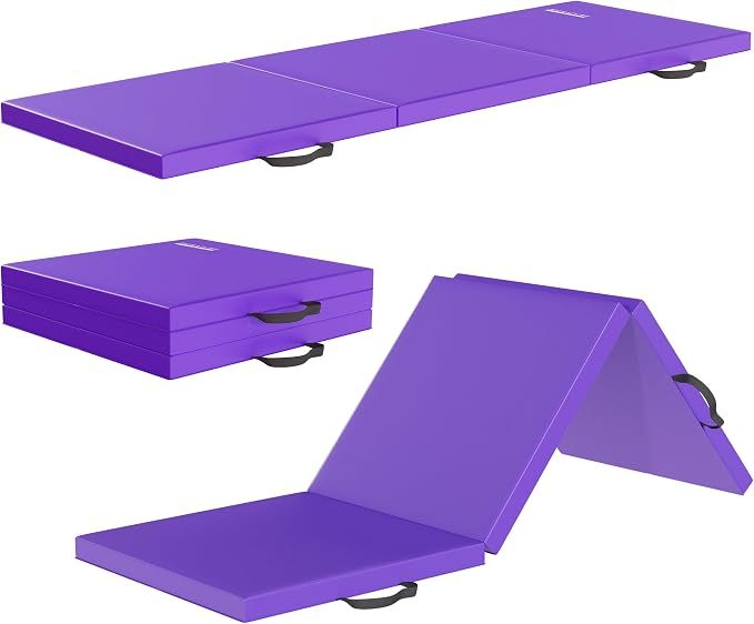Fitvids Folding Exercise Gymnastics Mat for Tumbling, 2'x6'x2" Gym Workout Mat with Carrying Handles High-Density Anti-Tear Portable Fitness Aerobics Mats for Home Gym Yoga Pilates MMA Core Training