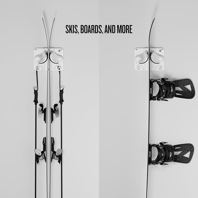 Gravity Grabber, The OG - Ski & Snowboard Wall Mount, Indoor Garage & Home Storage Organizer, Damage-Free Grip, Holds Skis/Boards/Poles/More, Space-Saving Premium Gear Rack, (White 1-Pack)