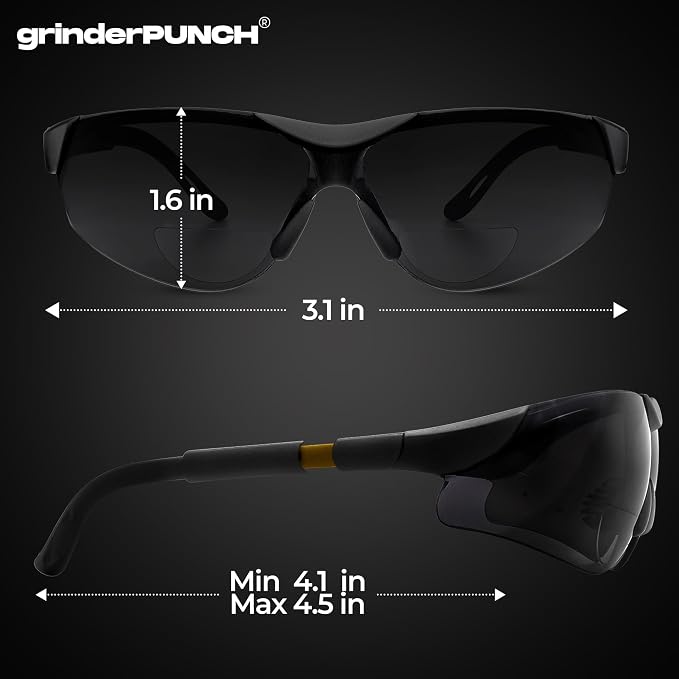 grinderPUNCH Bifocal Safety Sunglasses Sun Reading Glasses ANSI Z87 Impact Resistant Magnifier Sun Readers for Work Men Women