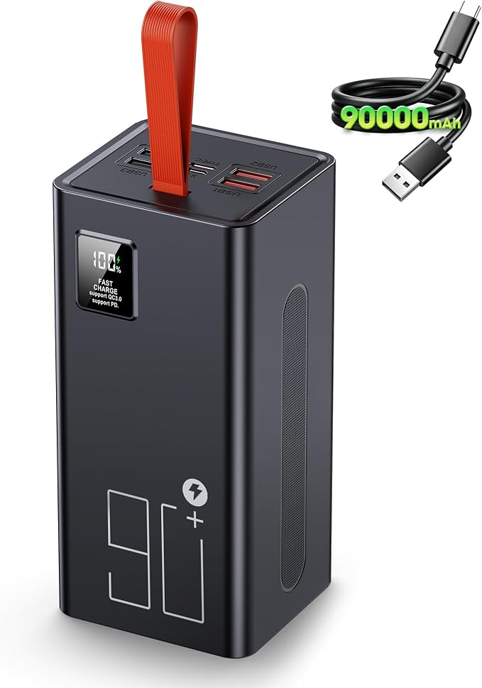 90000mAh Portable Charger Power Bank, 30W PD QC 3.0 Fast Charging USB C External Battery Pack, High Capacity Battery Bank with 5 Output & 2 Input for Smartphone Tablet