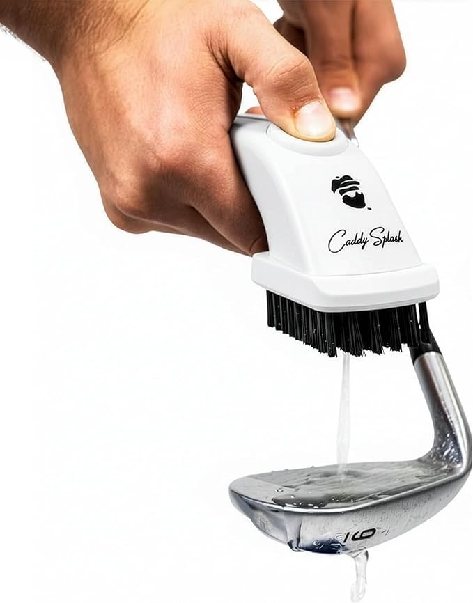 Caddy Splash Golf Club Brush Pro with Water – Heavy Duty Retractable Clip – Push Button for Easy Cleaning – Nylon Bristles – Holds 4 Oz – Golf Accessories for Men – Best Golf Gift – USA Company