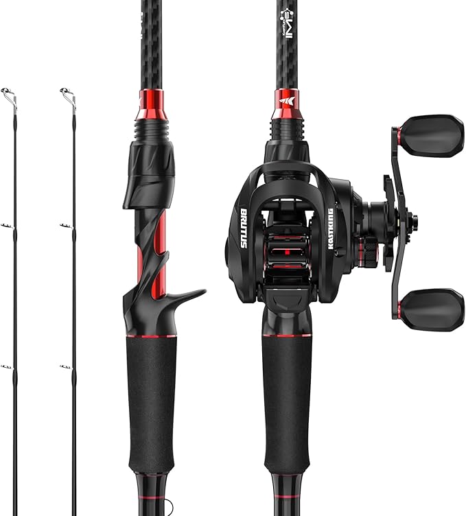 KastKing Brutus Twin-Tip Fishing Rod and Reel Combo, Baitcaster, Spinning & Spincast Combos, IM6 Graphite 2-Piece Rod with Backup Tip Section, EVA Handle, Durable & Sensitive, Freshwater Fishing