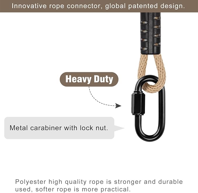 SELEWARE Hammock Straps, 4ft Tree Swing Rope for Hammock Chair Hanging Kit, Extension Rope with Carabiner for Indoor Outdoor Playground Tree Swings Camping Hammock Accessories (Beige1,2 Pack)