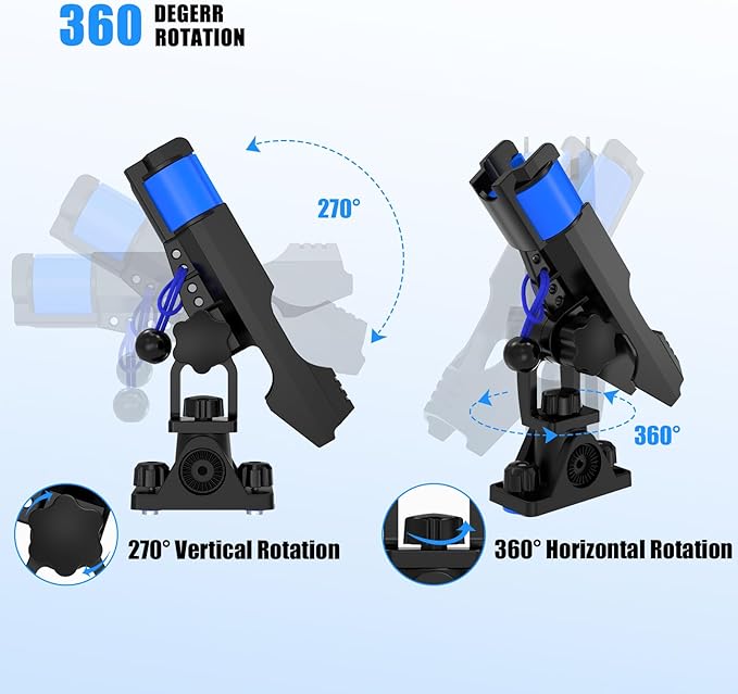 VEXPLO Fishing Rod Holders for Boat Kayak with Dual-Lock Bungee System, Ultra-Stable Dual T Bolt Base Fishing Pole Holders, Universal Top/Side Track & Deck Mount for Boats, Canoe & Kayaks