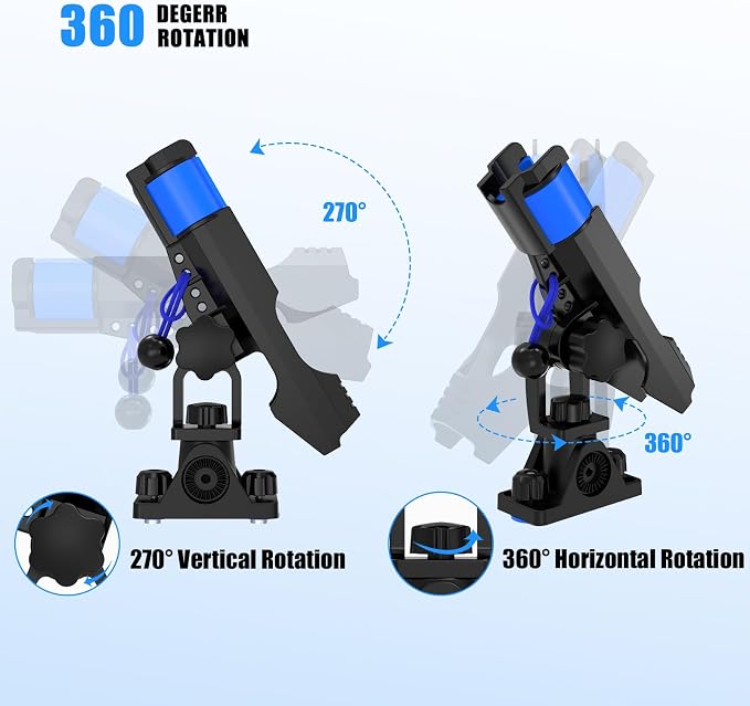 VEXPLO Fishing Rod Holders for Boat Kayak with Dual-Lock Bungee System, Ultra-Stable Dual T Bolt Base Fishing Pole Holders, Universal Top/Side Track & Deck Mount for Boats, Canoe & Kayaks