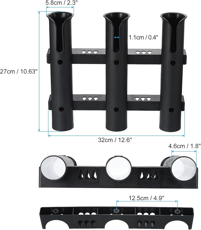 PATIKIL Fishing Rod Holder Brackets, Plastic 3 Link Tube Rod Rack, 2 Pack Wall/Side Mounted Fishing Pole Holder with Screws for Truck, Kayak, Black