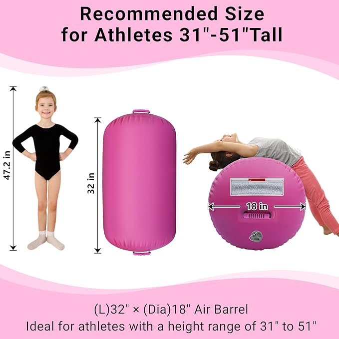 CZGBRO Gymnastics Barrel Air Roller with Pump, Inflatable Tumbling Equipment Air Mat Octagon Mat for Backhandspring Training Cheerleading Home Use