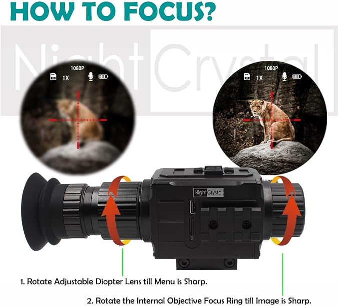 Day Night Vision Scope Digital Monocular Riflescope, 1080p HD, 5X Digital Zoom, Shock Resistant, with Picatinny Mount, Perfect for Hunting and Wildlife Observation (Without Battery)