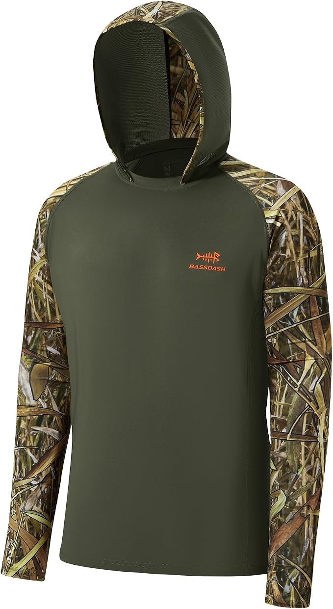 BASSDASH Men’s UPF 50 Performance Fishing Shirt Cooling Hoodie Camo Long Sleeve FS17M