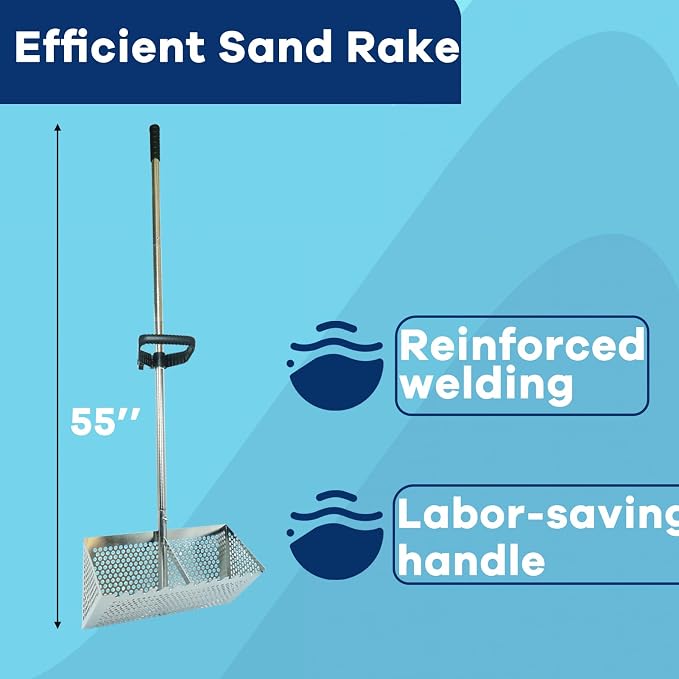 Sand Fleas Rake, 304 Stainless Steel Sand Sifter, Collapsible Shark Tooth Sifter for Beach,Rust-Proof Sand Crab Catcher with Foldable Pail .