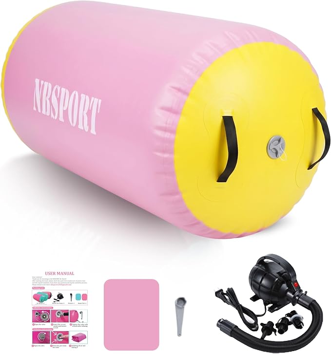 Air Barrel - Air Roller Gymnastics Barrel for Back Handspring Trainer, Air Tumble Mat with Pump for Gym Training/Yoga Balance Exercise/Cheerleading/Home and Outdoor Use