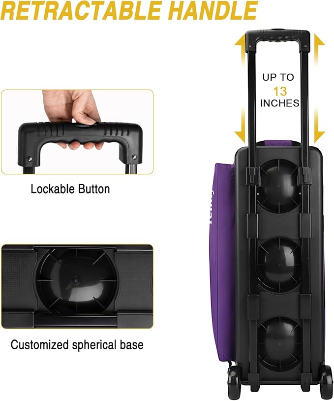 Triple Roller Bowling Bag with Wheels, Heavy Duty 3 Ball Bag for League & Recreational Bowlers