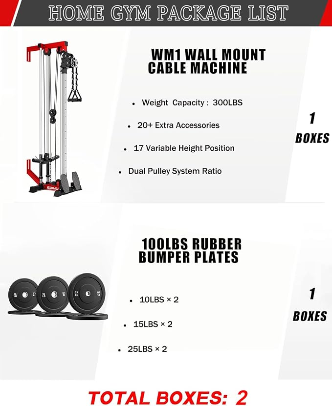 Wall Mount Cable Station, WM1 Cable Crossover Machine with 17 Positions, High and Low Cable Crossover Machine with Removable Footplate for Garage Home Gym