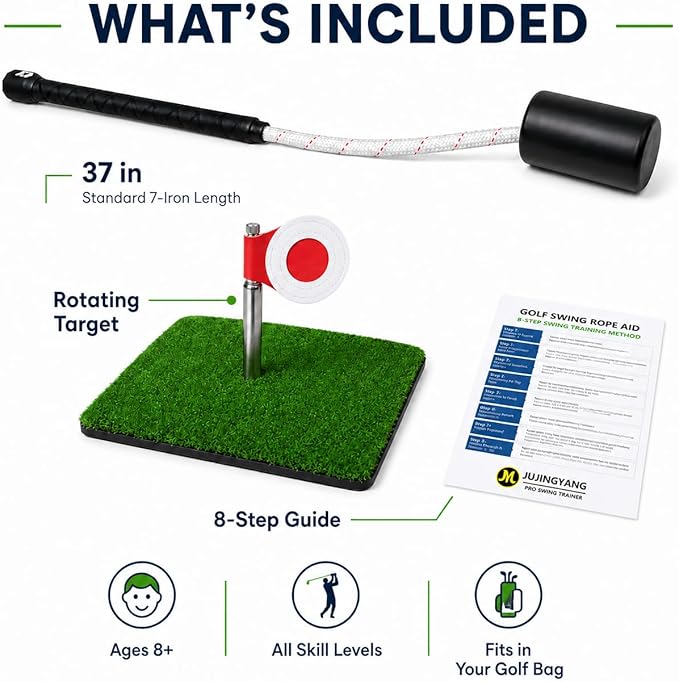 Golf Rope Swing Trainer with Rotating Target, Golf Swing Training Aid, Tempo & Rhythm Training, Speed, Strength Development, Warm-Up & Practice Equipment, Gifts for Golfer Men Dad Him Golfer