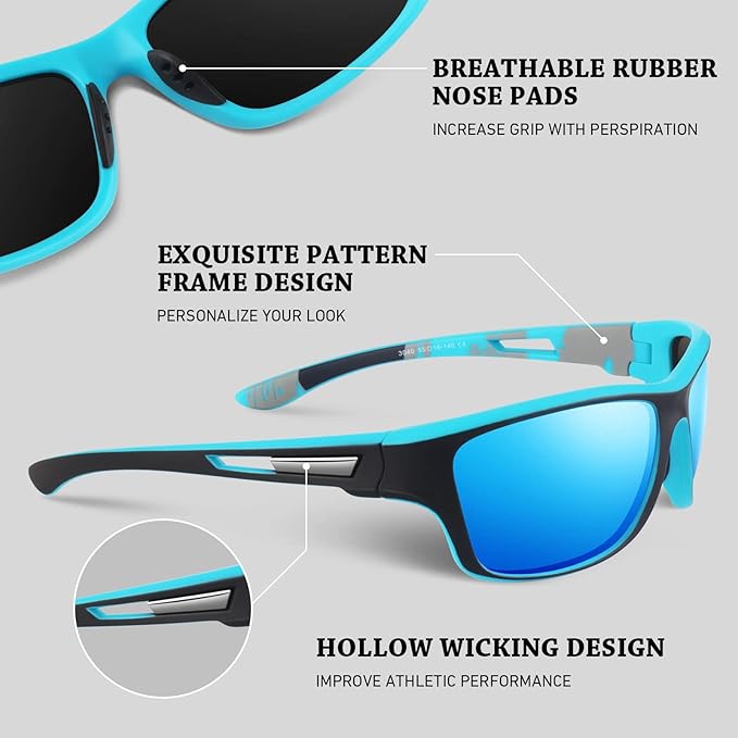 WEAROYO Polarized Sports Sunglasses for Men Women,Fishing Driving Rectangular Goggles UV400 Protection