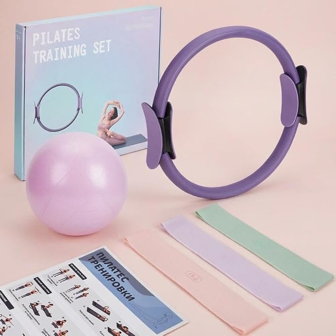 13-Piece Pilates Ring Set for Women – 13" Anti-Deformation Pilates Circle, Mini Exercise Ball, Resistance Bands, Accessories – Full Body Workout Equipment, Purple