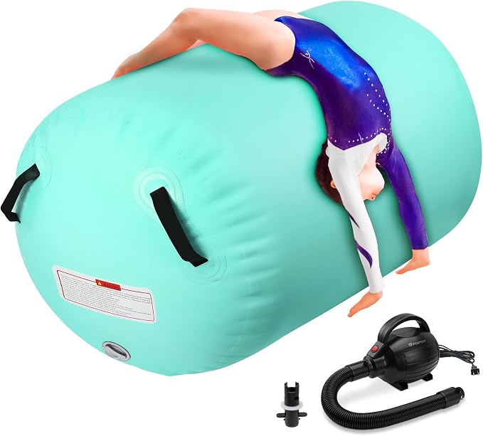 Inflatable Gymnastics Air Roller Barrel, Tumble Rolling Air Roller Gymnastics Barrel with Electric Pump for Kids Adults Home Outdoor Gymnastic Training Cheerleading Yoga