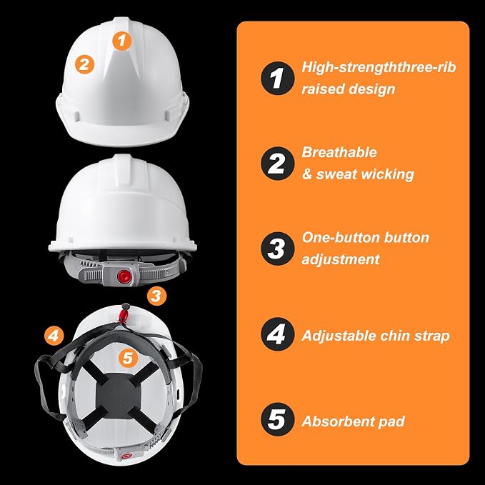 Hercicy 8 Pcs Construction Hard Hat and Vest for Adult, Construction Worker Costume Set Lightweight Safety Reflective Vest Adjustable Ratchet Safety Helmets High Vis Strips for Cycling Running