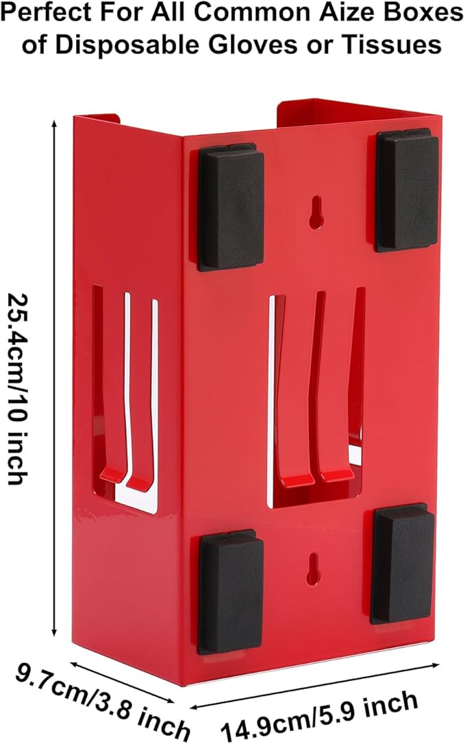 CASOMAN Magnetic Glove/Tissue Dispenser, 8LBS Capacity, Red Glove Dispenser Wall Mount, Glove Box Holder for Wall Mount, Magnetic Glove Box Holder, Not Include Gloves