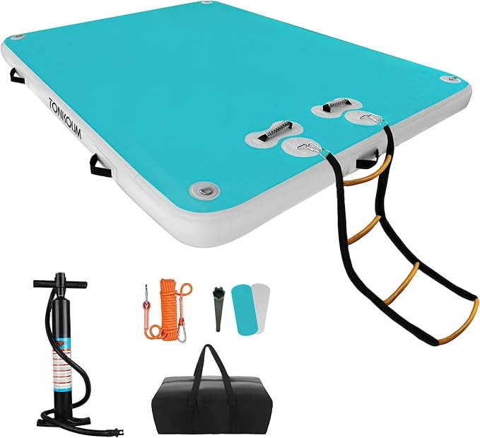 5ft/6ft/8ft/10ft Floating Dock Water Platform, Multi-People Inflatable Floating Mat, Dock Platform for Lake/Boats/Island/Swimming Pool