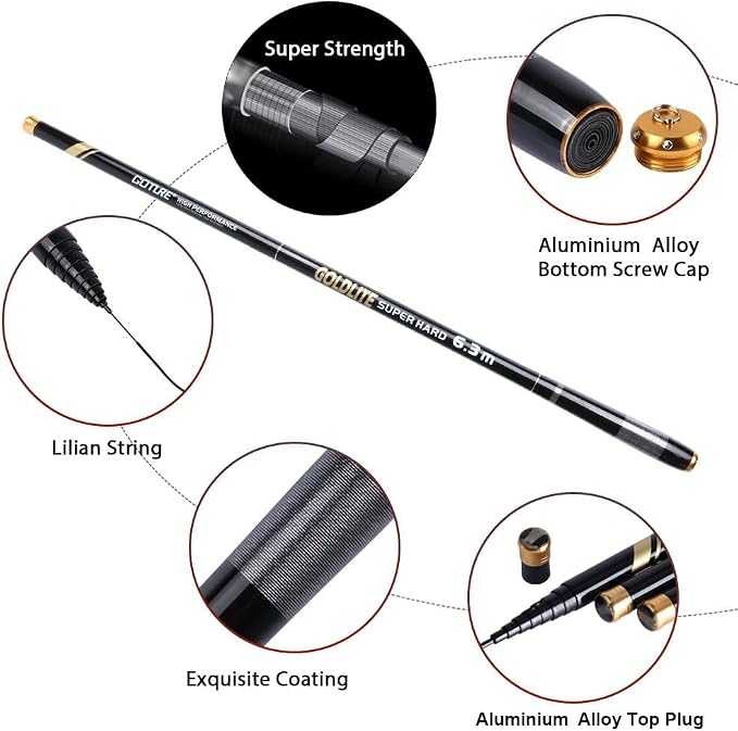 Goture Telescopic Tenkara Fishing RodPortable Hand Fishing Poles 12-24Ft | Reinforced ultralight blank resists cracking on hard runs; ideal all-round length for stream, pond & lake bank fishing