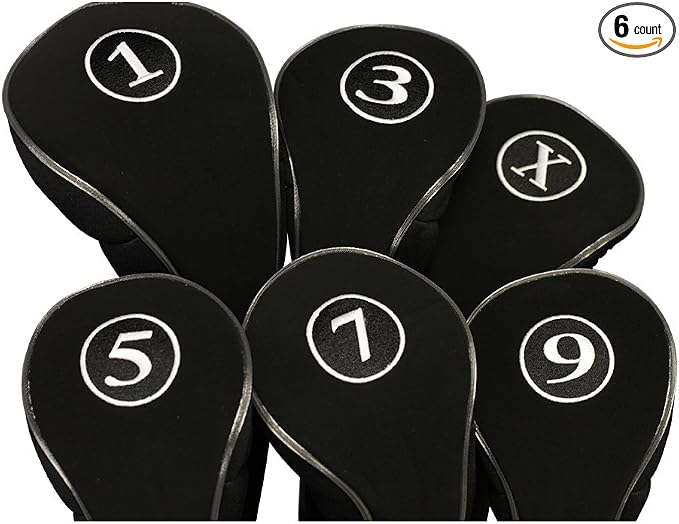 Black Golf Zipper Head Covers Driver 1 3 5 7 9 X Fairway Woods Headcovers Metal Neoprene Traditional Plain Protective Covers Fits All Fairway Clubs
