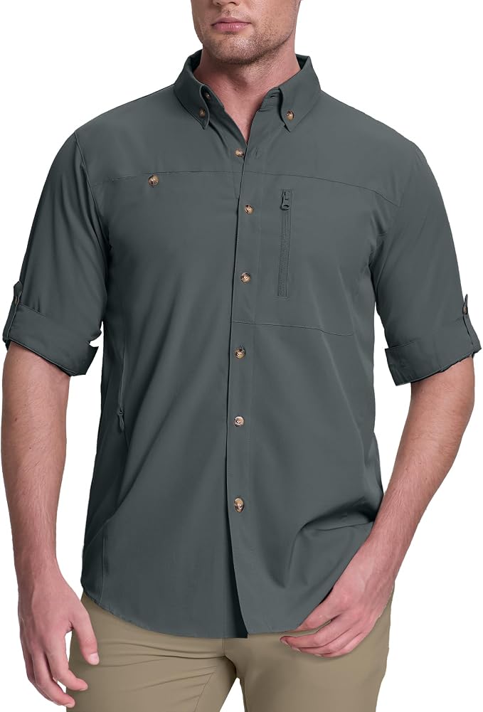 33,000ft Men's UPF 50+ UV Protection Long Sleeve Hiking Shirts Breathable Quick Dry Fishing Shirts for Safari, Outdoor
