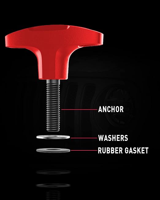 Quick-Release Tie Down GP Anchor/T-Handle Bolts Set, Tie Down Anchor for Fast Jeep Top Removal Lift, Heavy-Duty Tie Downs for Ford Bronco Models, Patented, No Screw Nuts, Red, 8 Packs - GPCA