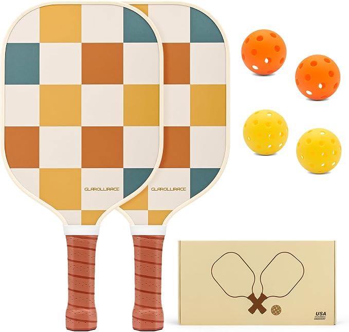 Pickleball Paddles Set of 2 | 4 Pickleball Rackets, USAPA Approved Pickleball Set, Fiberglass | Carbon Fiber Surface & 13 mm PP Honeycomb Core,4 Indoor & Outdoor Pickle Balls