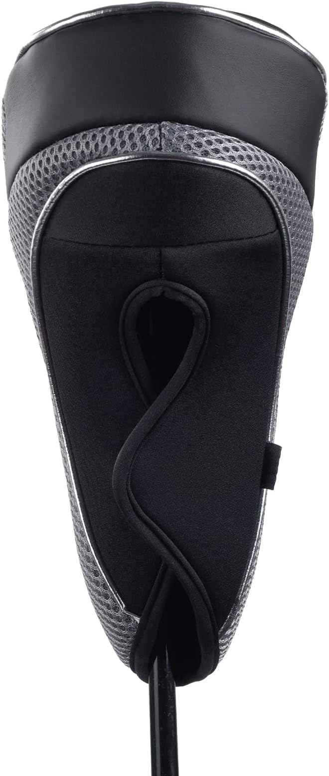 Andux Golf Wood Club Head Covers with Hook & Loop Set of 3 | for 460cc Driver Fairway Short Neck Faux Leather and Nylon-mesh Embroidery thread Number