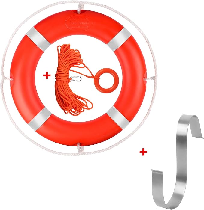 23"/28” Life Ring, Life Preserver Ring with 98.4FT Water Floating Lifesaving Rope,Boat Safety Throw Rings with Reflective Tape,(Orange) - 2 Size