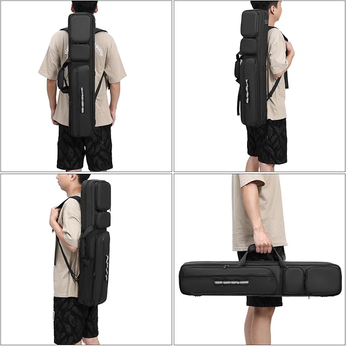 Pool Cue Case - 4x4 Padded Pool Cue Bag - Holds 4 Butts and 4 Shafts, Multiple Accessory Pockets