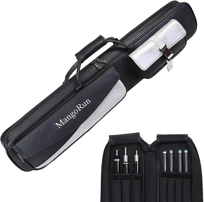 7-Hole PU Leather Pool Cue Case – Holds 3 Butts + 4 Shafts + Extension, Dual Accessory Pockets, Padded & Water-Resistant Billiard Cue Bag