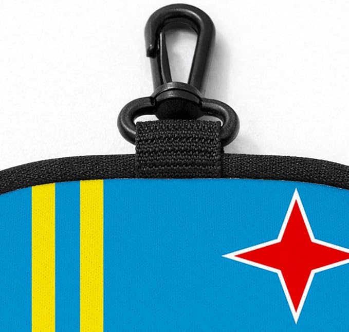 ExpressItBest Aruba Flag Pickleball Paddle Cover, Neoprene Material with Snap Hook, Blue and Yellow Design