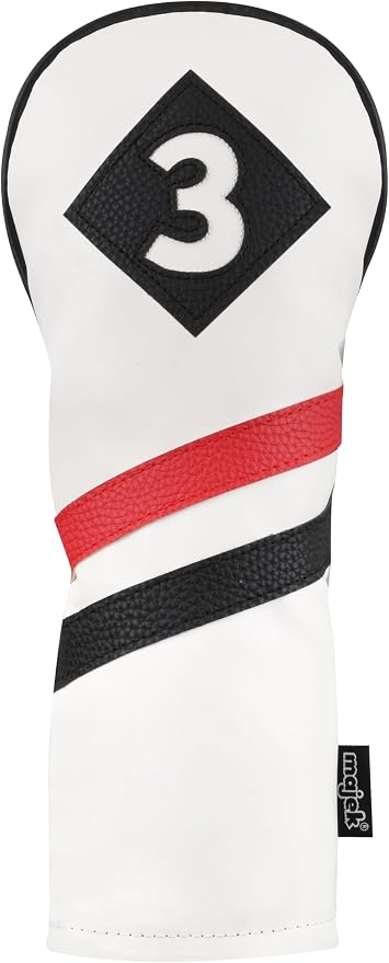 Majek Retro Golf Headcovers White Red and Black Vintage Leather Style 1 3 5 Driver and Fairway Head Covers Fits 460cc Drivers Classic Look