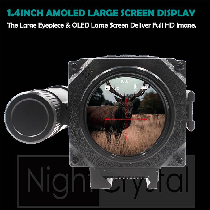 Day Night Vision Scope Digital Monocular Riflescope, 1080p HD, 5X Digital Zoom, Shock Resistant, with Picatinny Mount, Perfect for Hunting and Wildlife Observation (Without Battery)