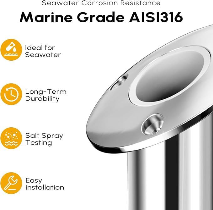 Fishing Rod Holder 2 Pack, 316 Stainless Steel 15/30/90 Degree Rod Holders for Fishing Boat, Flush Mount with Cap, Heavy Duty