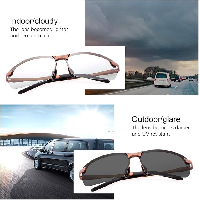Polarized Photochromic Sunglasses for Men - UV Protection and Lightweight Sun Glasses for Driving Fishing