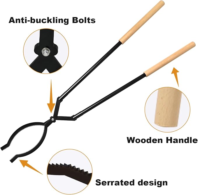 Heavy Duty Firewood Tongs – 42" Large Fireplace Tongs Log Grabber with Scissor Shape Serrated, Portable Expandable Fire Pit Tongs for Outdoor Fire Pit, Indoor Fireplaces, Campfires, Bonfires