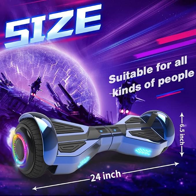 Starship Electric Hoverboard with Bluetooth Speaker, Chrome Color Self Balancing Scooters with Science Fiction Design and 6.5 inch LED Wheels (Chrome Blue)