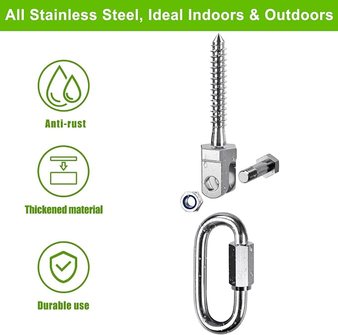 SELEWARE Heavy Duty 304 Stainless Steel Swing Hangers Set of 2, 180° Rotation Porch Swing Hardware for Playground, Yoga Hammock, Punching Bag & Outdoor Swing Sets