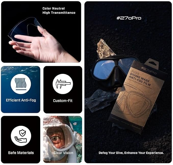 #270Pro - Pure Anti-Fog Film for Fourth Element Diving Masks for Scuba Diving, Snorkeling, Freediving
