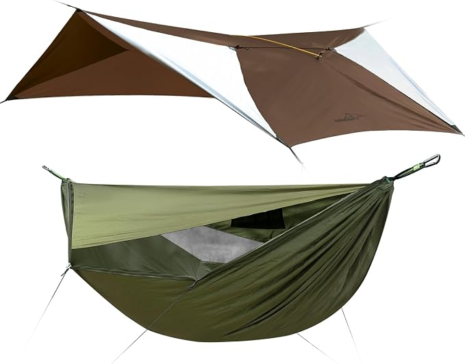Camping Hammock with Mosquito Net and Tent Tarp, Lightweight Portable Hammocks for Outside, Hiking, and Travel