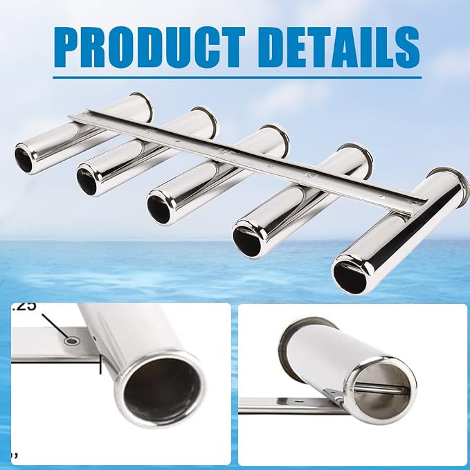 Deck-Mount Adjustable Fishing Rod Holder，Heavy Duty Top Mounted or Side Mounted Angle Removable Marine Stainless Steel Rotatable Rod Holder (S5)