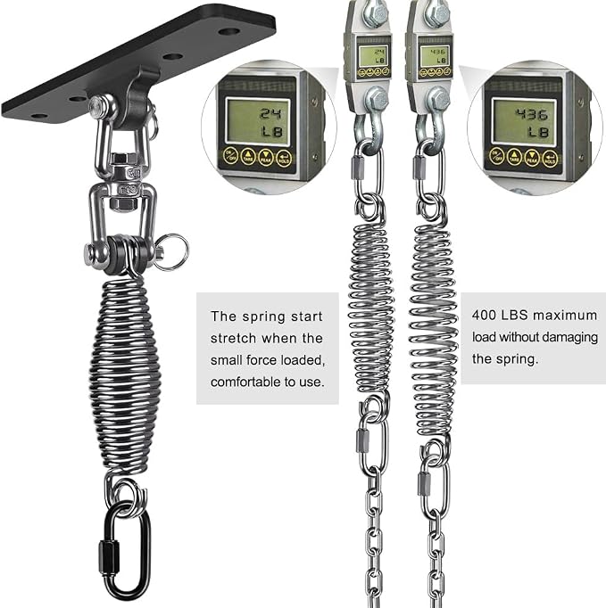 Dolibest Hanging Kits Hammock Chair Hardware, Heavy Duty Swing Hanger with Spring (6MM) for Indoor Outdoor Playground Hanging Chair Hammock Chair Punching Bags, 4 Screws, 4 Expansion Screws