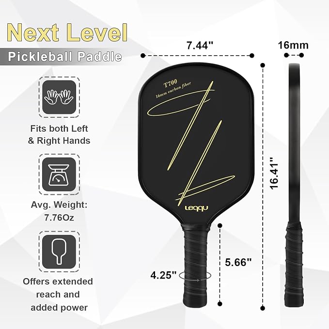 Pickleball Paddles Carbon Fiber, T700 Carbon Surface Pickle Ball Racket, Gen-3 16mm Polymer Foam Core, Lightweight Honeycomb Pickleball Paddle, Control Power & Spin for Men Women