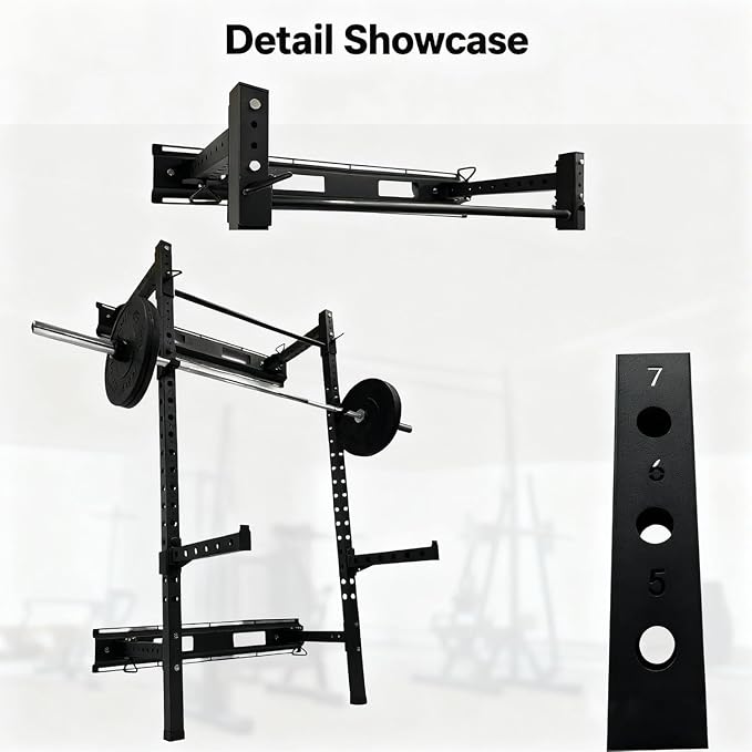 Fitvids Wall Mounted Power Rack Squat Stand, 1000 Pound Capacity for Home and Garage Gym with J-Hooks,Squat Lever Arm, Multiple Size and Colors