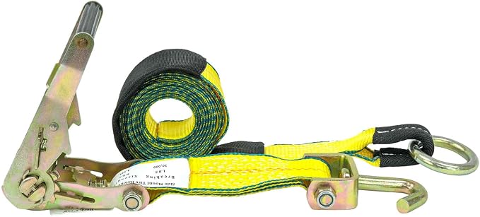 Mytee Products 2" x10' Lasso Ratchet Strap with J Finger Hook Wheel Net Auto Tow Towing Car Hauler Down