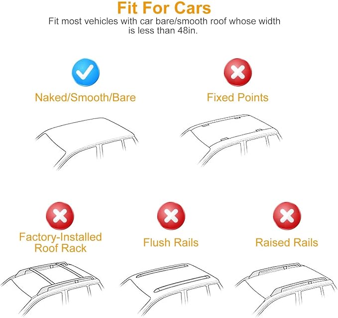 47.24in Universal Top Roof Rack Cross Bar Cargo Carrier Aluminum Crossbar Rack w/ 165LBS Capacity Fit for Most Vehicle Wagon Car Without Roof Side Rail