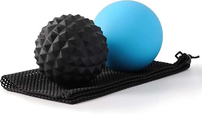 Massage Balls, 2 Pack Firm Silicone Massage Ball Set (Smooth & Textured, 3.54" & 3.22"), Deep Tissue Trigger Point & Myofascial Release for Back, Neck, Shoulder & Foot